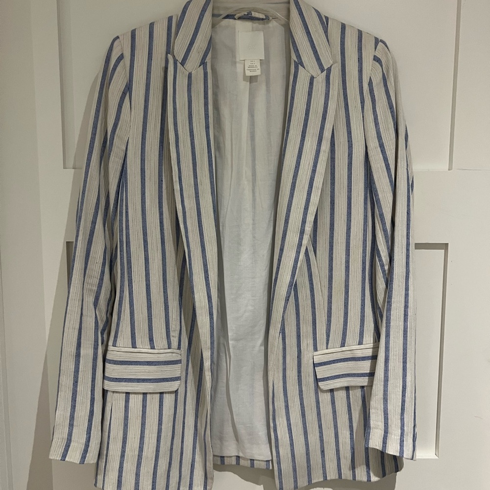 H&M Blue and White Striped Blazer